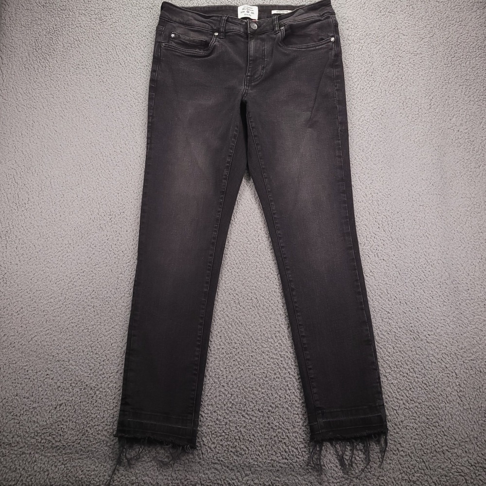 BEN SHERMAN Jeans Mens Size 33x30 Slim Fit Black Stretch Denim Rolled/Frayed Hem